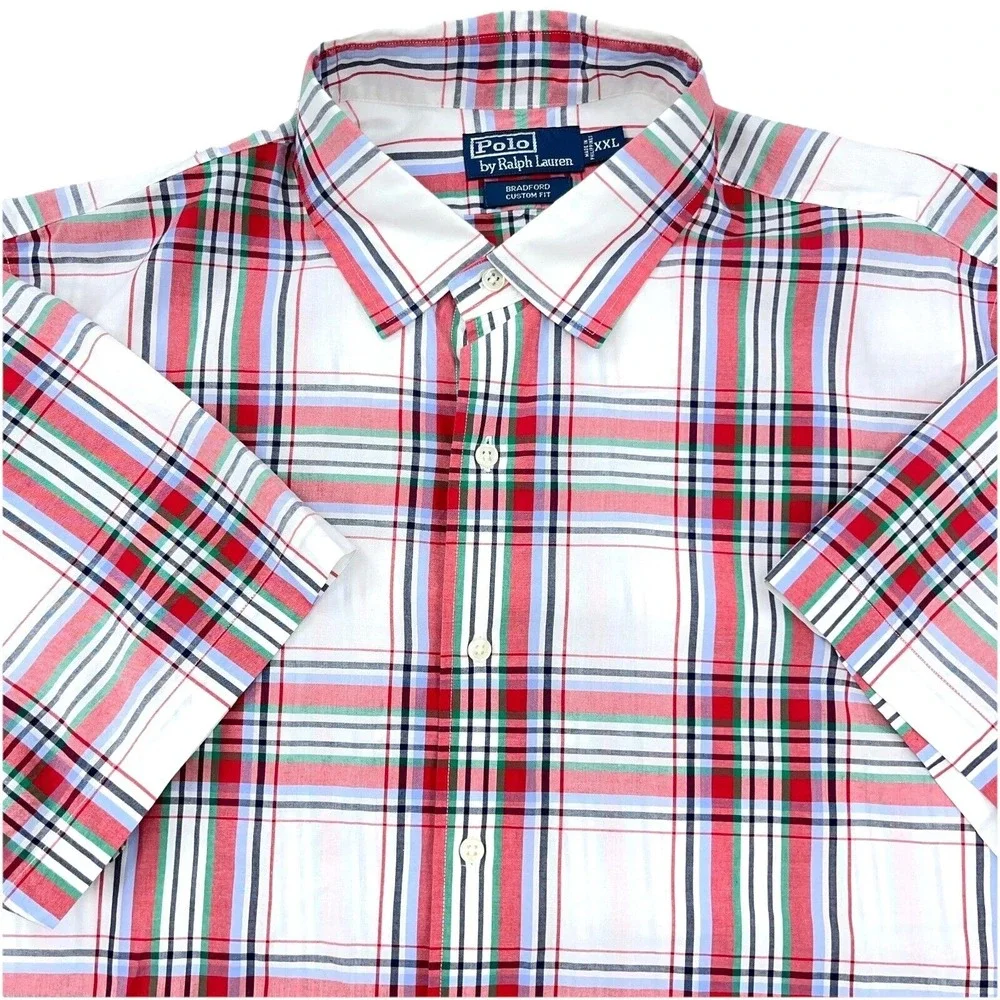 Polo Ralph Lauren Shirt Men XXL Red White Button Up‎ Camp Bradford Custom Fit